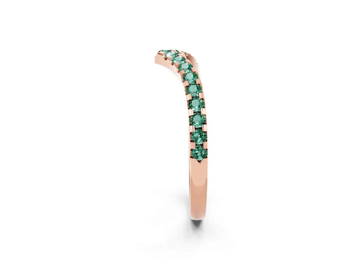 Pavé Round Green Sapphire Chevron Band with Shared Prong Setting Rose gold