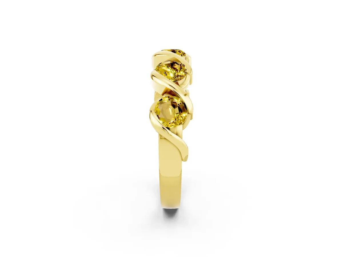 Round Yellow Sapphire Wave Band with Channel Setting and Shared Prongs Yellow gold