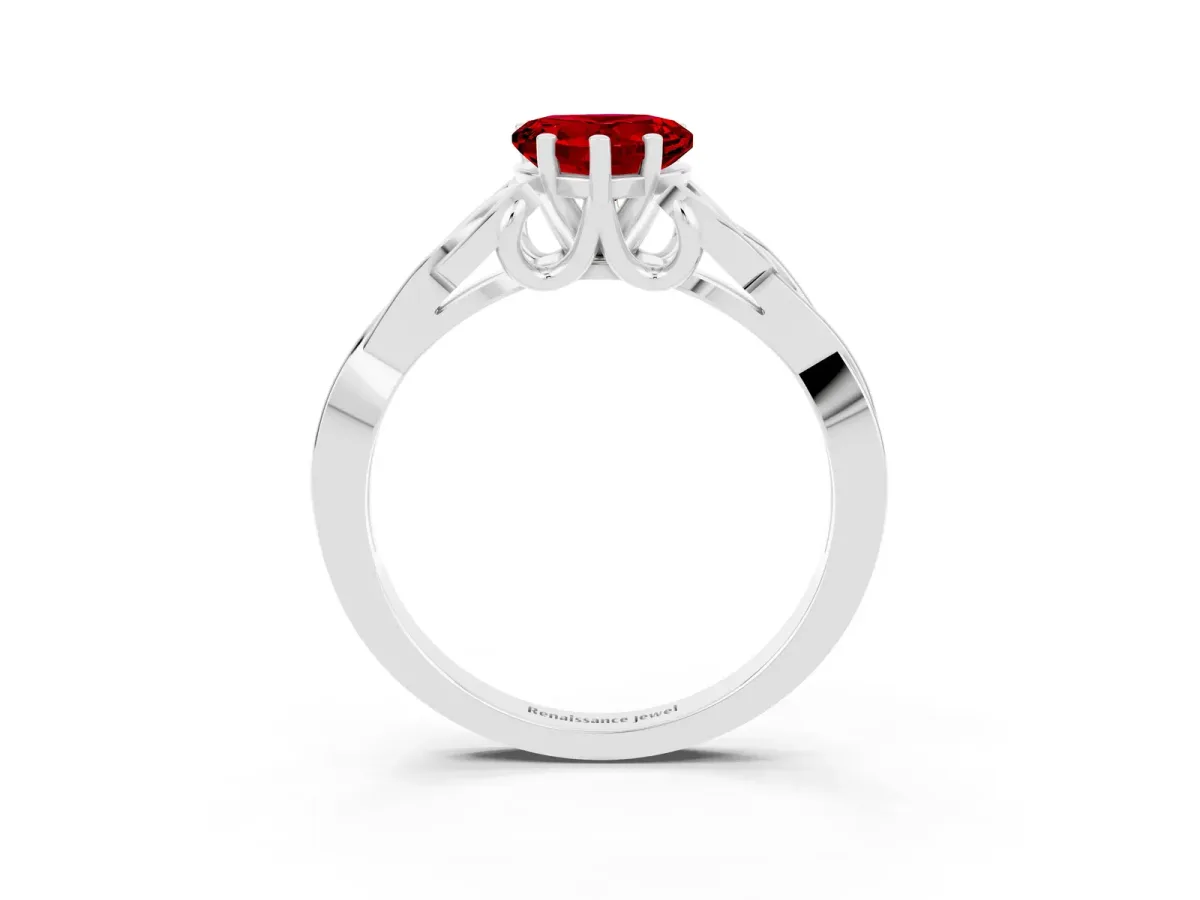 Heart Cut Ruby Solitaire Engagement Ring with Celtic Knot Band and Four-Prong Setting Silver