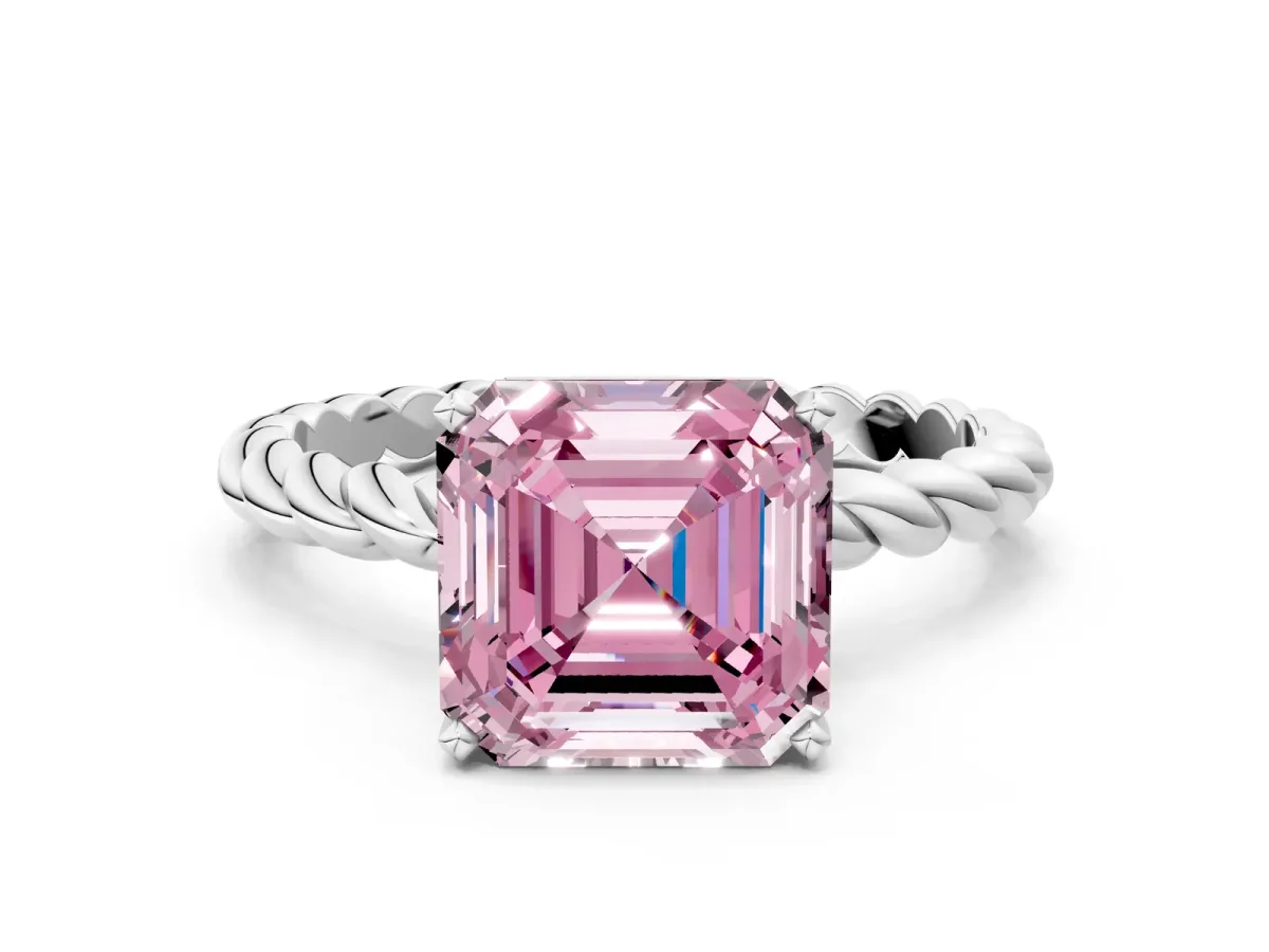 Fancy Pink Asscher Cut Cut Solitaire Twisted Band with Four-Prong Setting Platinum