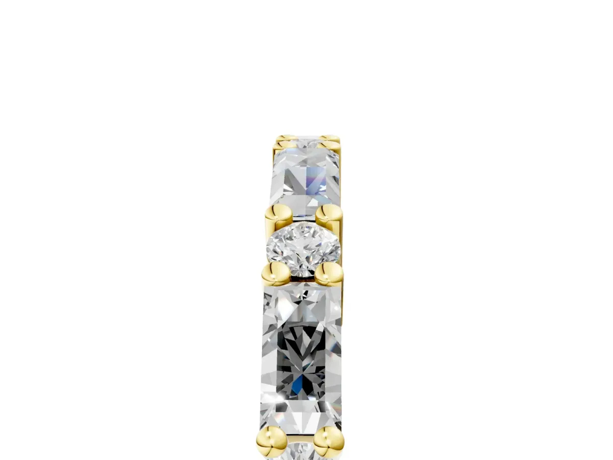 Baguette and Round Diamond Bar Setting Half Eternity Band with Prong Setting Yellow gold