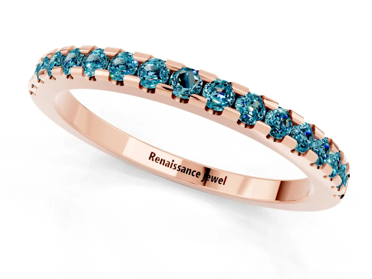 Round Blue Topaz Pavé Set Eternity Band with Micro Prong Setting Rose gold