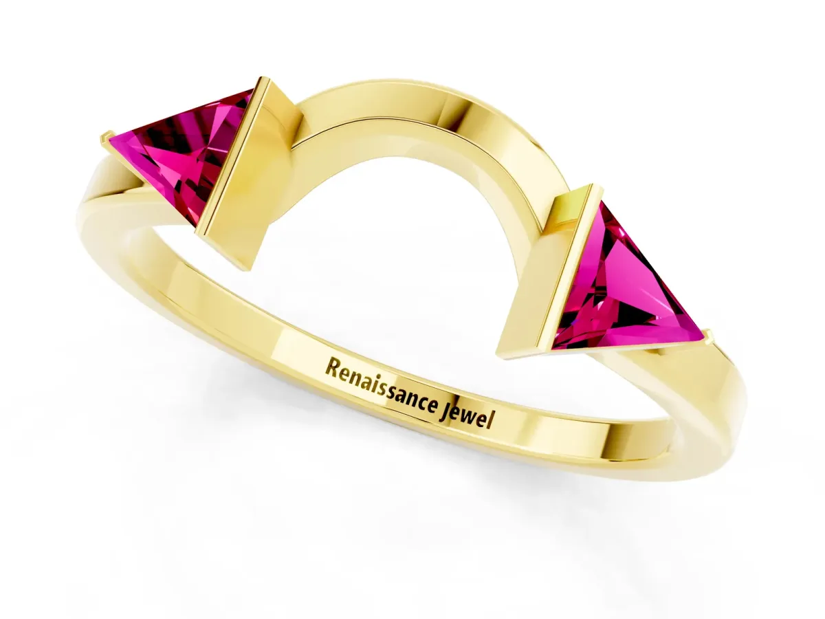 Trillion Garnet Open Band Ring with Bezel Setting Yellow gold