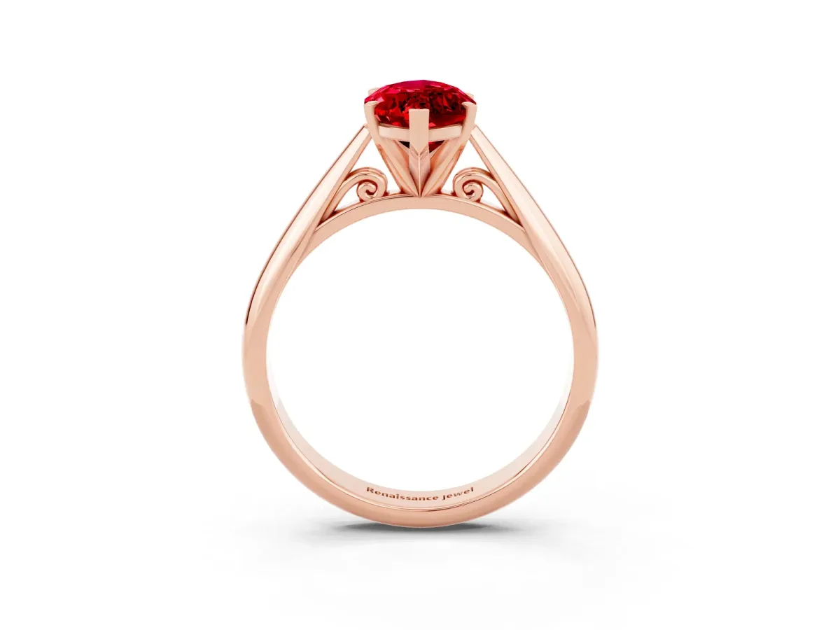 Marquise Cut Ruby Solitaire Engagement Ring with Cathedral Setting and Four-Prong Mount Rose gold