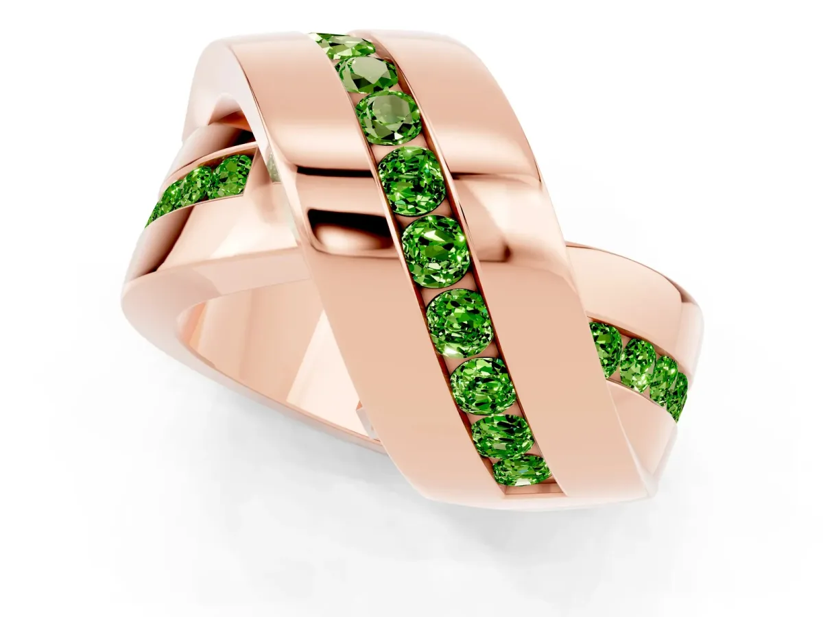 Pavé Round Peridot Crossover Band with Channel Setting Rose gold