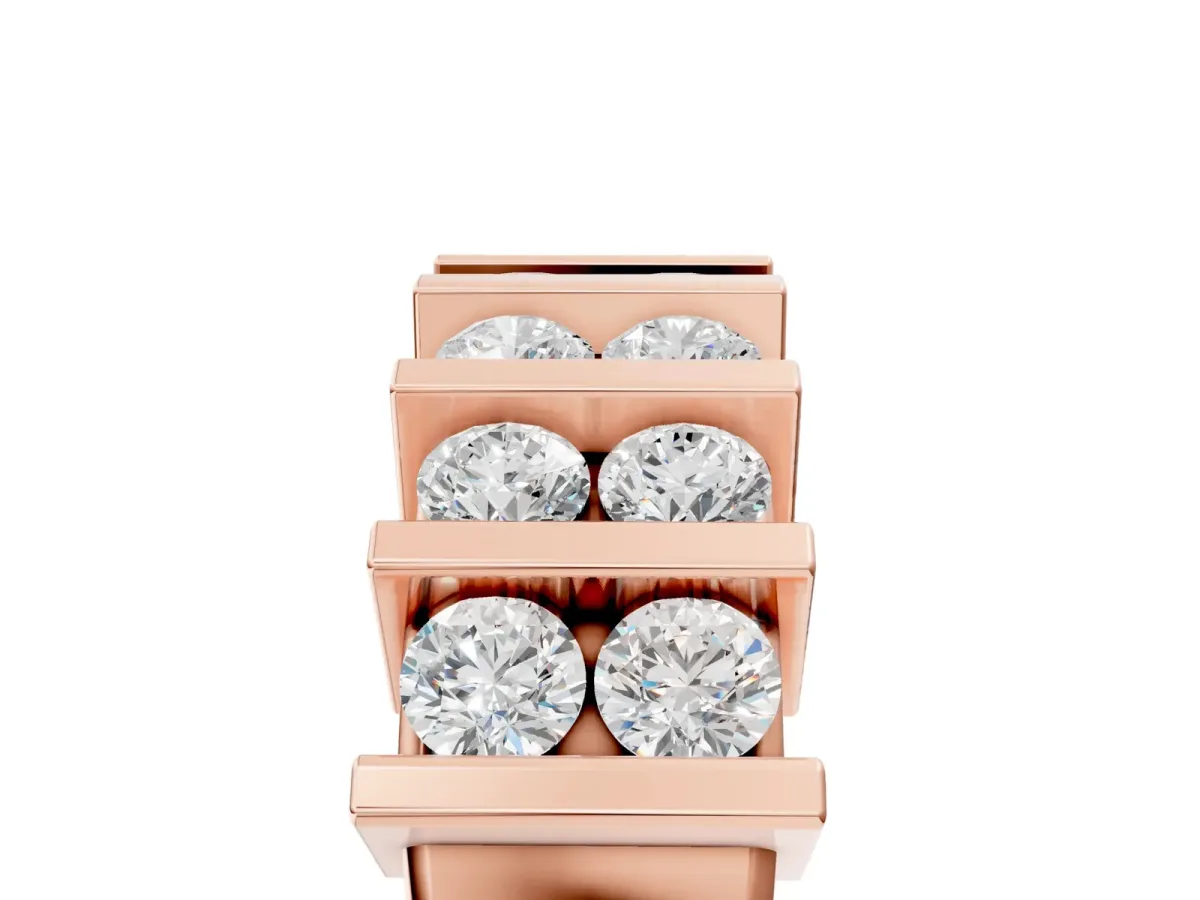 Channel Set Round Diamond Step Band with Bar Prong Setting Rose gold