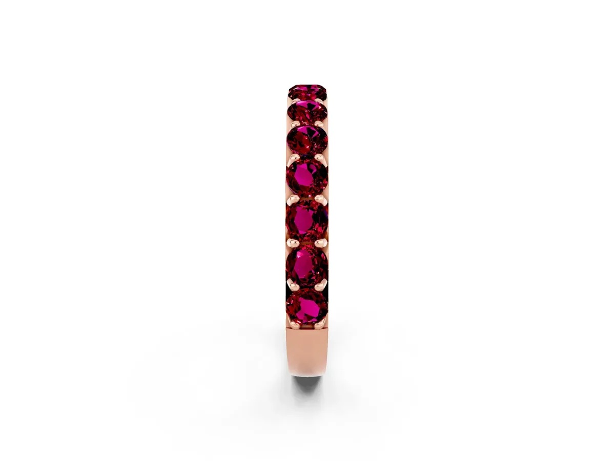 Round Garnet Half Eternity Band with Classic Prong Setting Rose gold