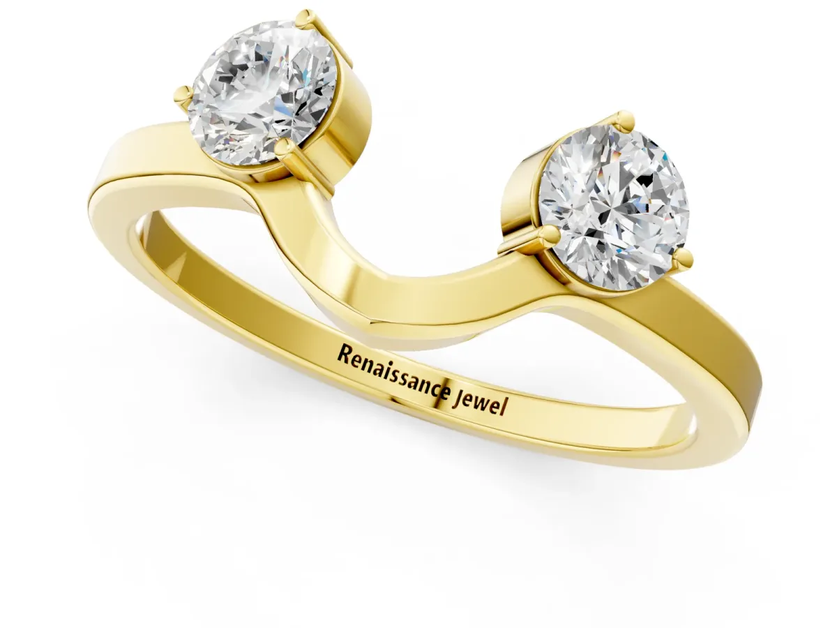 Dual Round Diamond Open Band Ring with Prong Setting Yellow gold