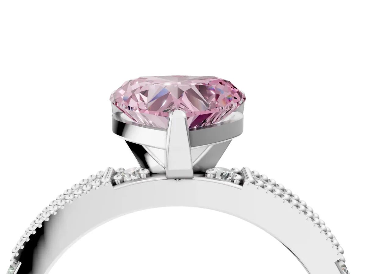 Fancy Pink Heart Cut Solitaire with Pavé Band and Four-Prong Setting Silver