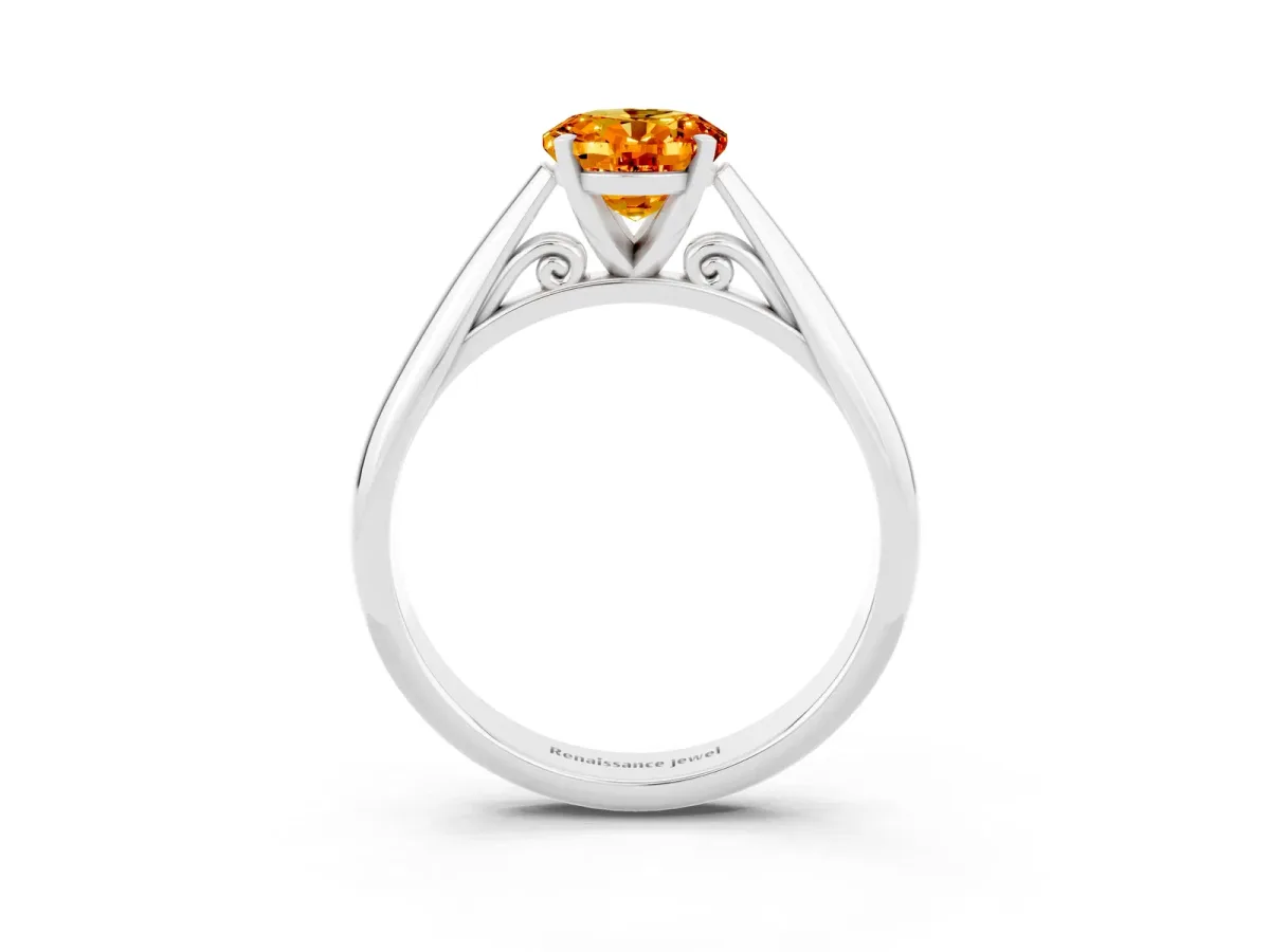 Oval Cut Citrine Solitaire Engagement Ring with Cathedral Setting and Four-Prong Mount White gold