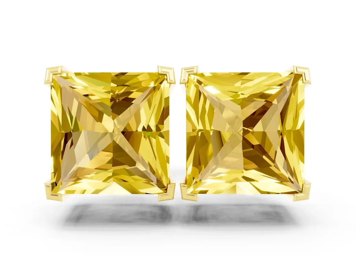 Princess Cut Yellow Sapphire Stud Earrings Yellow gold