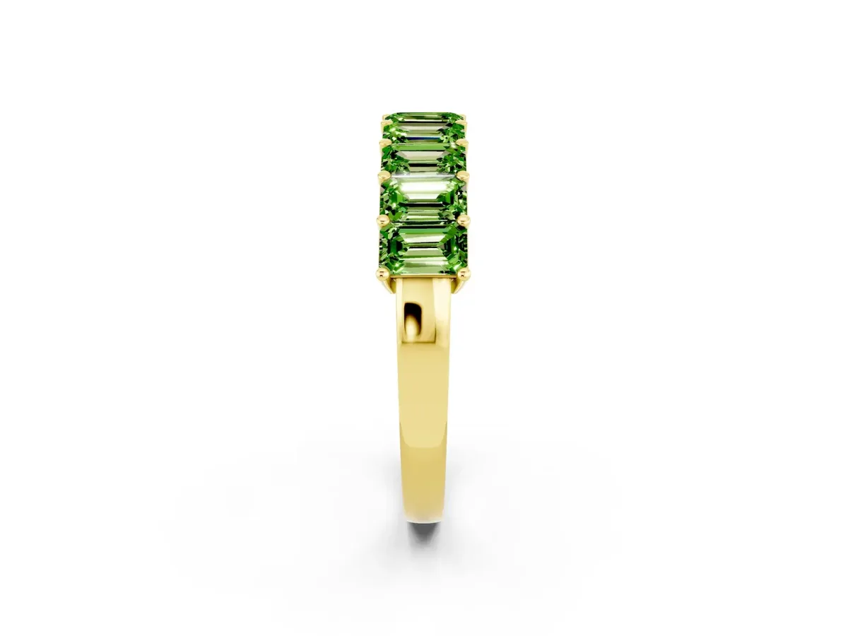 Emerald Cut Peridot Prong-Set Eternity Band Yellow gold