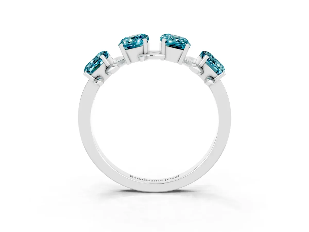 Emerald Cut Blue Topaz Prong-Set Half Eternity Band White gold