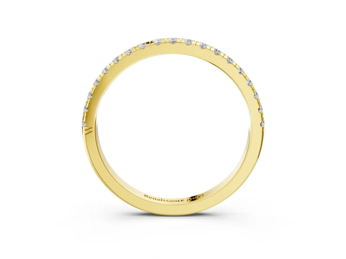 Pavé Round Diamond Half Eternity Band with Shared Prong Setting Yellow gold