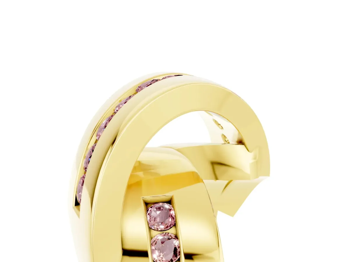 Pavé Round Morganite Crossover Band with Channel Setting Yellow gold