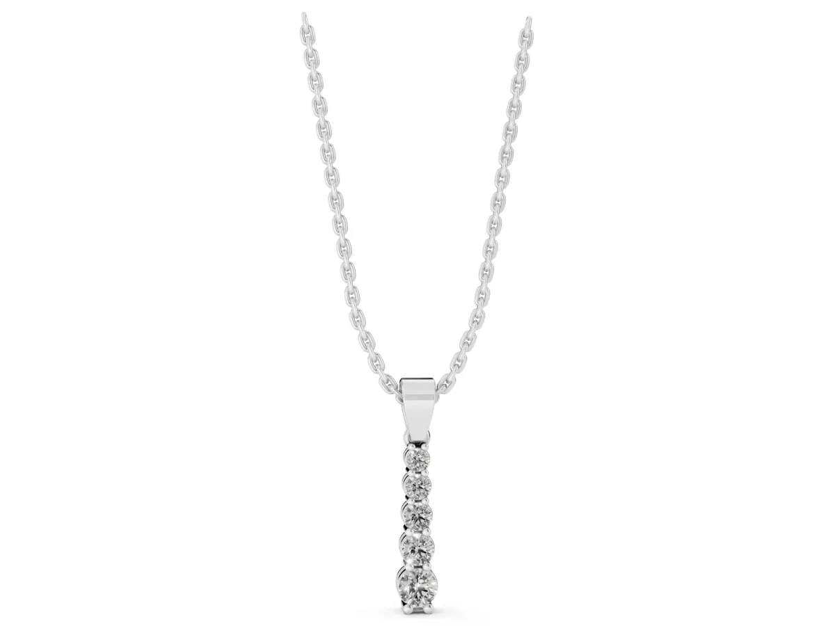 Round Diamond Vertical Pendant with Prong Setting White gold