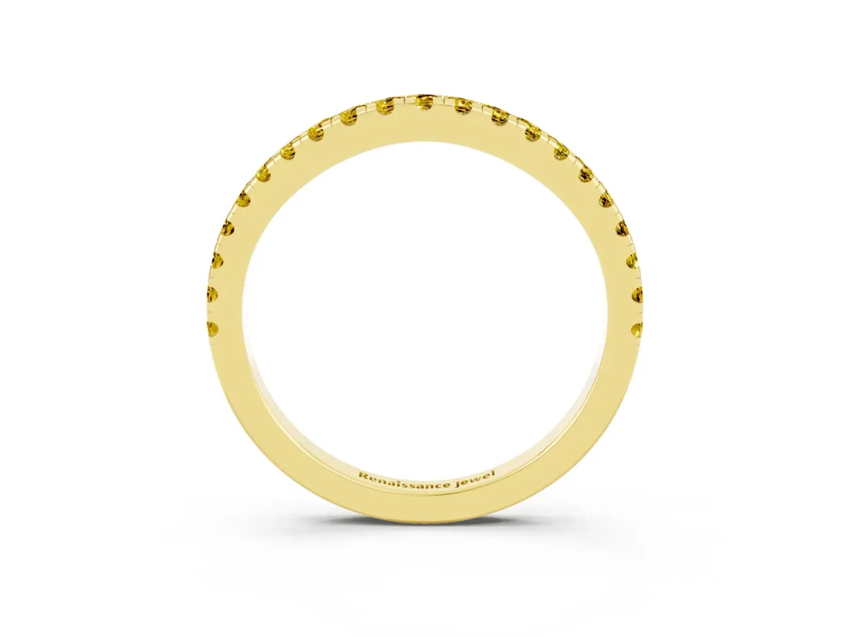 Round Yellow Sapphire Pavé Half Eternity Band with Shared Prong Setting Yellow gold