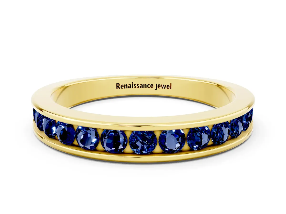 Channel Set Round Blue Sapphire Eternity Band Yellow gold