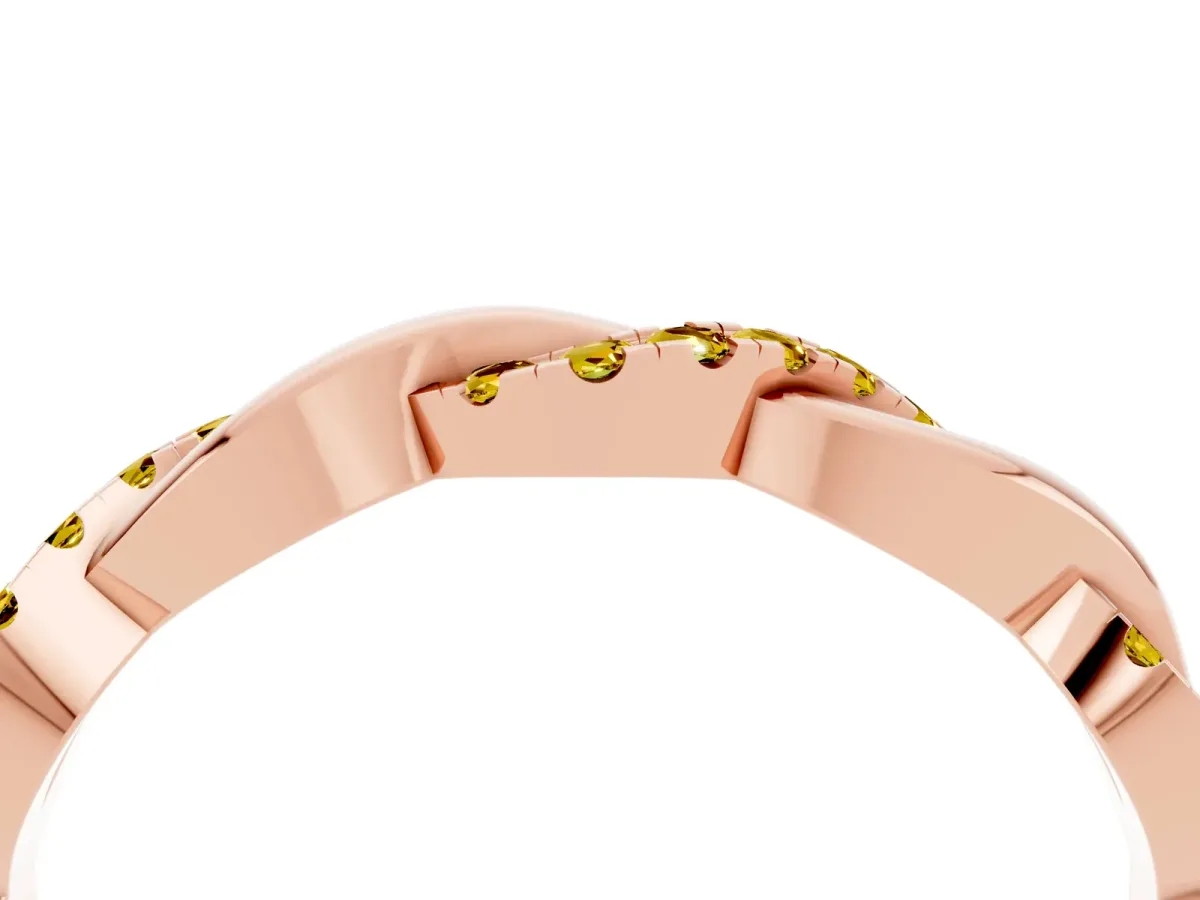 Round Yellow Sapphire Twist Eternity Band with Pavé Setting Rose gold