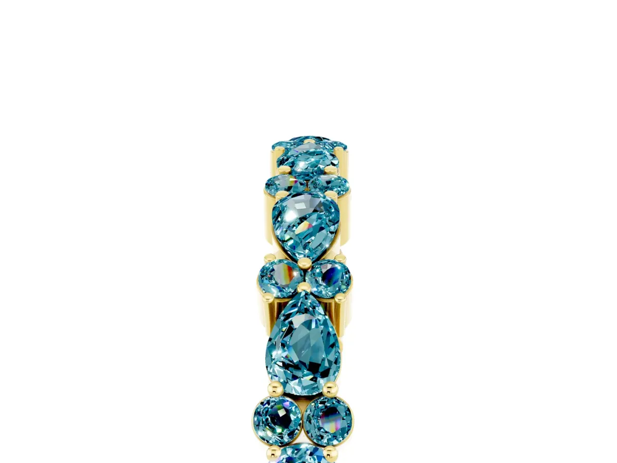 Pear and Round Blue Topaz Wedding Band Yellow gold