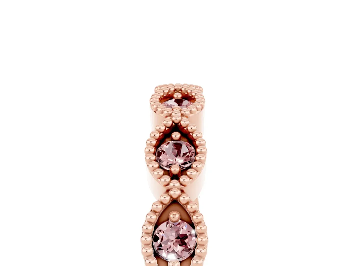 Milgrain Marquise Morganite Half Eternity Band with Bezel Setting Rose gold