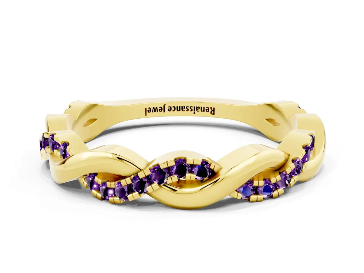 Round Amethyst Twist Eternity Band with Pavé Setting Yellow gold