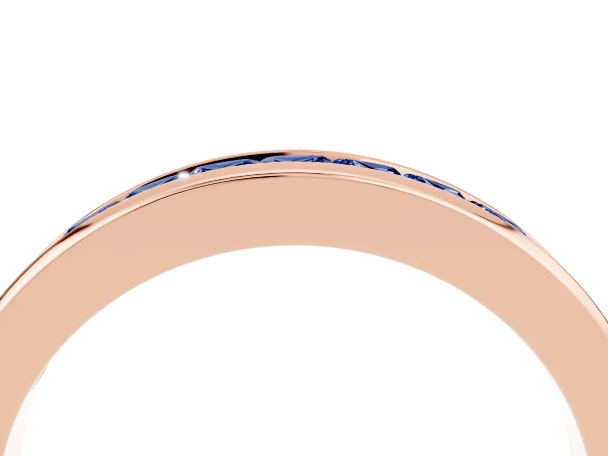 Channel Set Princess Cut Blue Sapphire Eternity Band Rose gold