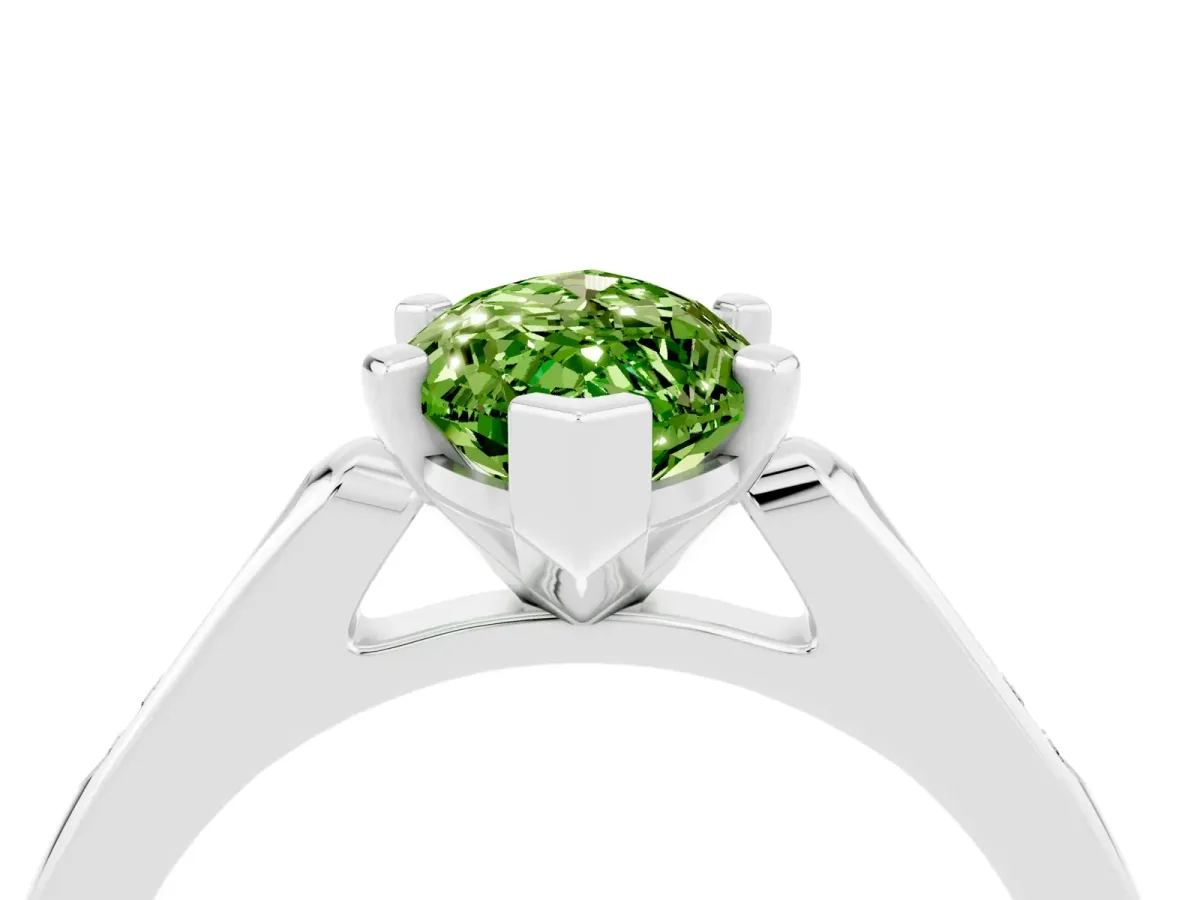 Marquise Cut Peridot Solitaire Ring with Channel Set Round Band and Prong Setting Silver