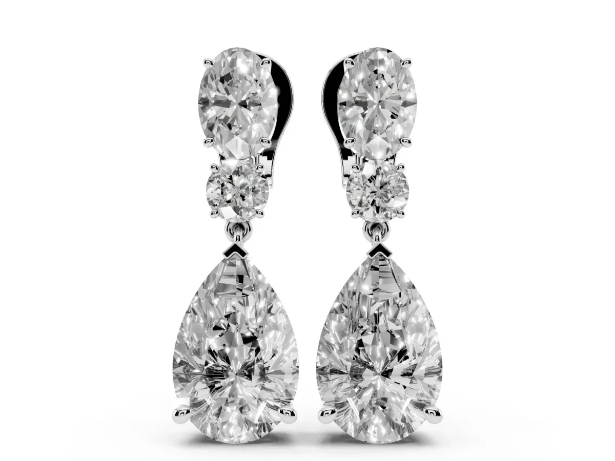 Oval, Round and Pear Diamond Huggie Drop Earrings Platinum