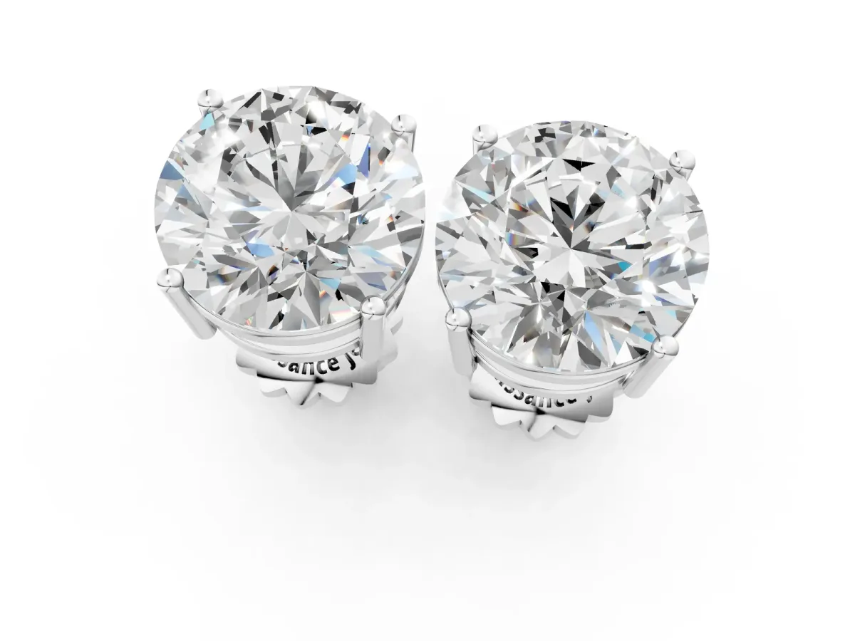 Round Cut Diamond Stud Earrings Silver