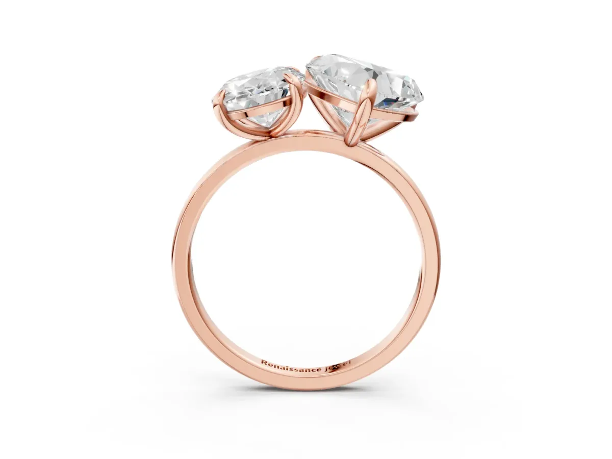 Oval and Heart Toi Moi Ring with Prong Setting and Plain Band Rose gold