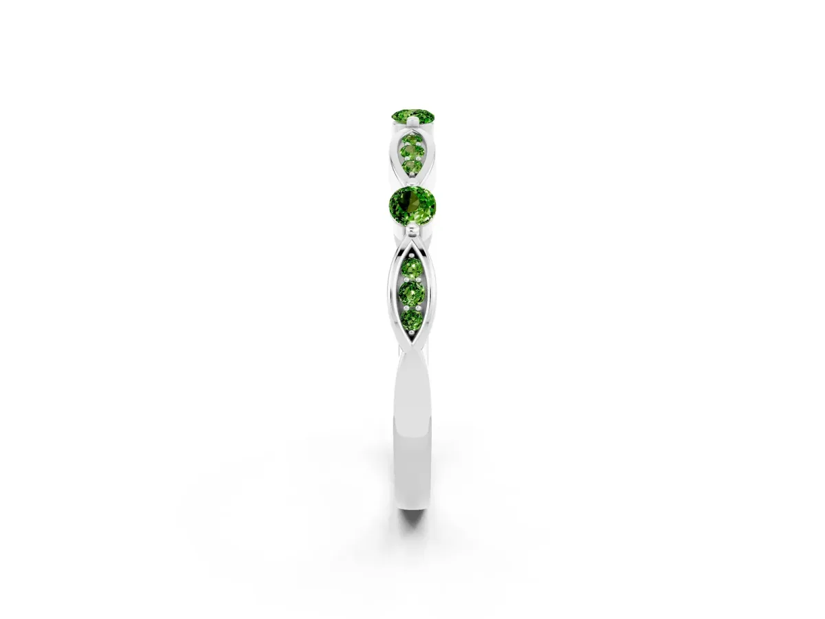 Marquise and Round Peridot Milgrain Band with Bezel Setting Silver