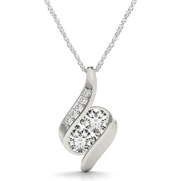 Round Diamond Double Stone Channel Set Pendant White gold