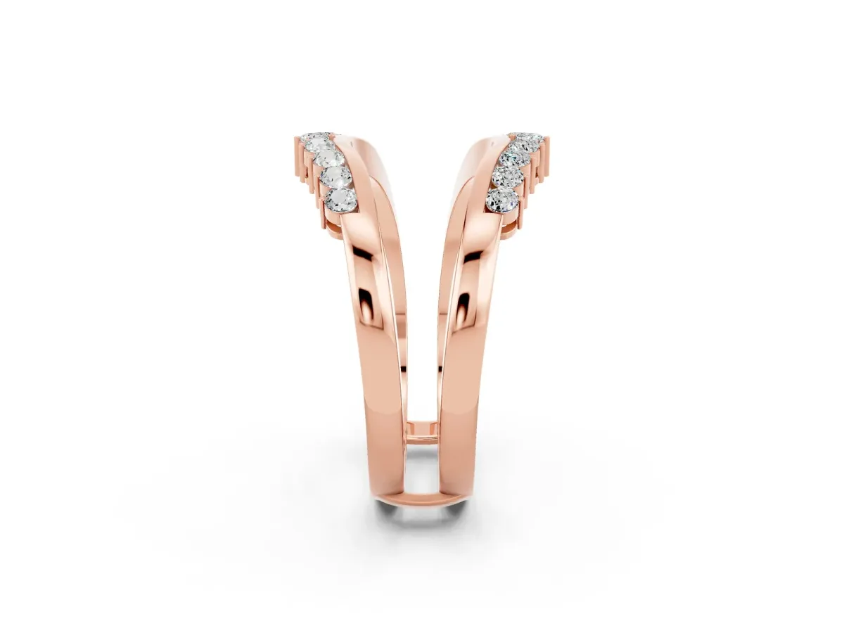 Round Moissanite Chevron Contour Band with Prong Setting Rose gold