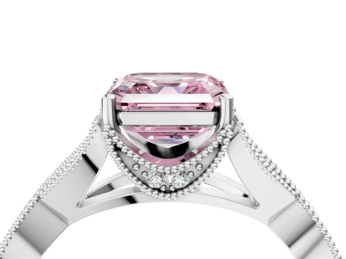 Fancy Pink Asscher Cut Cut Diamond Twisted Band with Milgrain Pave Setting and Four-Prong Setting Platinum