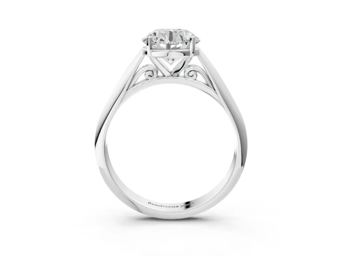 Round Cut Diamond Solitaire Engagement Ring with Cathedral Setting and Four-Prong Mount White gold