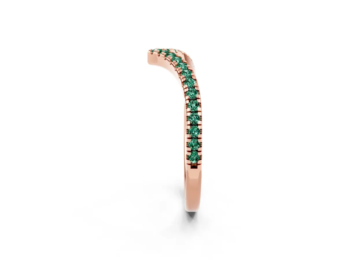 Pavé Round Green Sapphire V-Shaped Chevron Band with Shared Prong Setting Rose gold