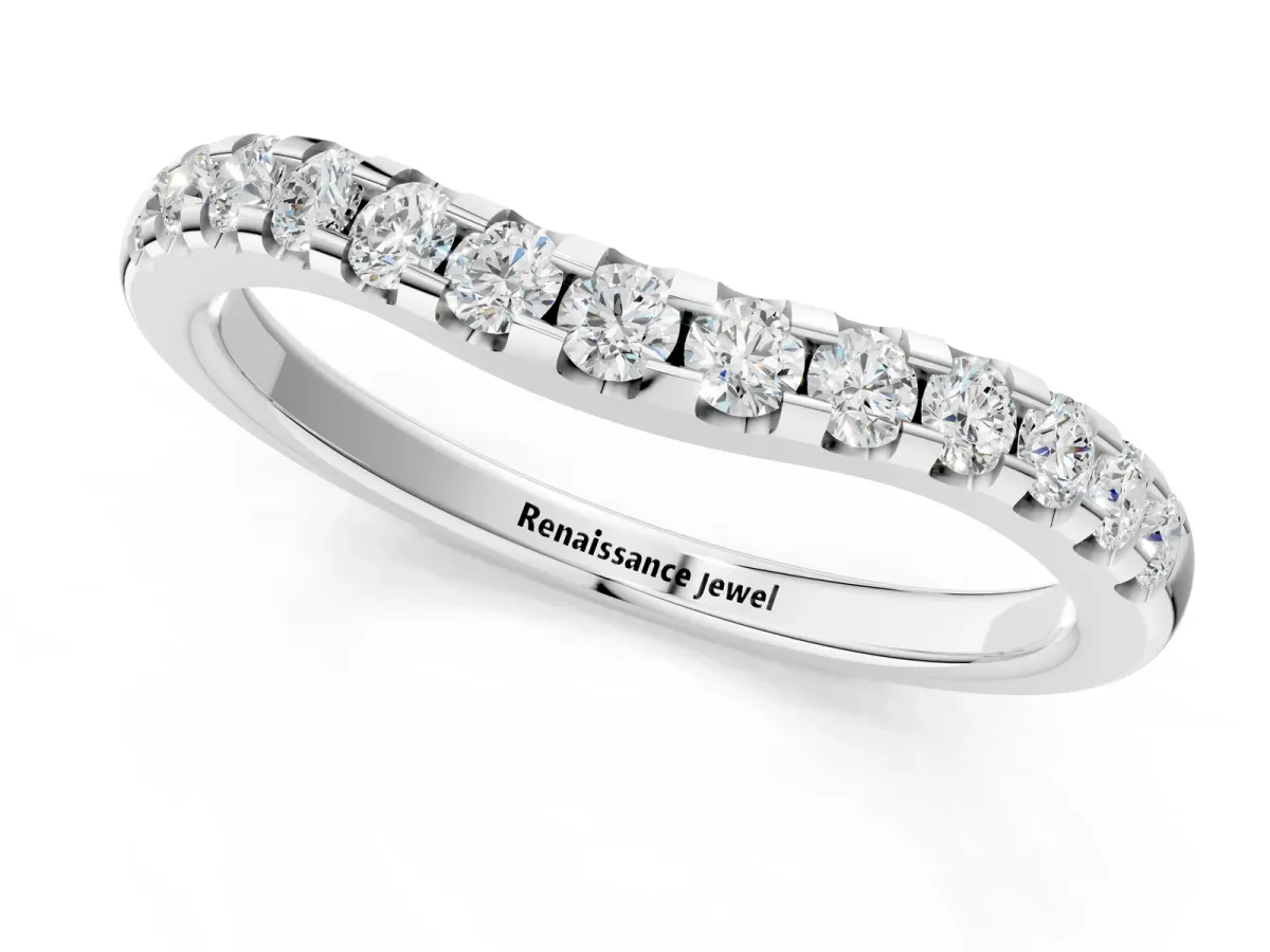 Curved Diamond Half Eternity Band with Round Cut Stones in Pavé Setting Platinum