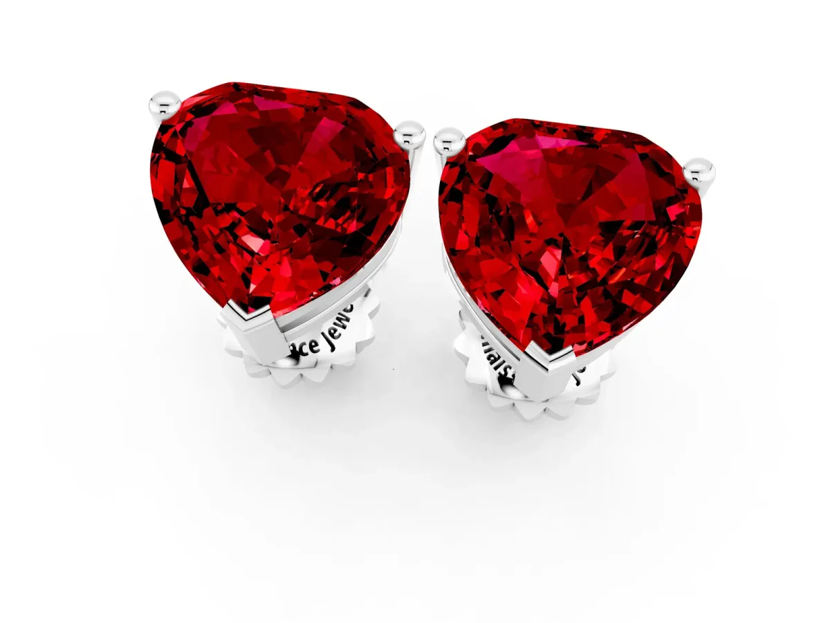 Heart Cut Ruby Stud Earrings White gold