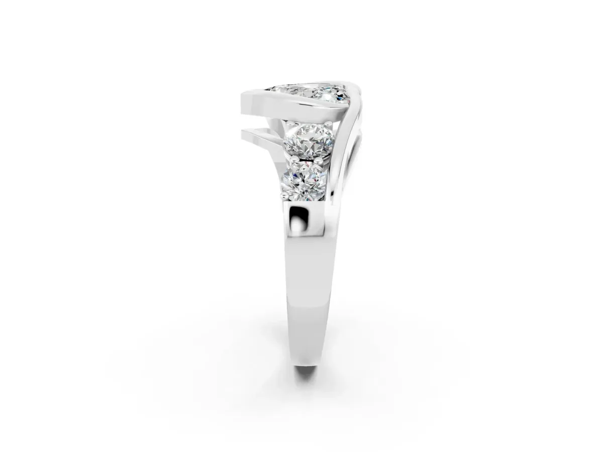 Bezel Set Heart Cut Moissanite Bypass Ring with Round Accents Silver