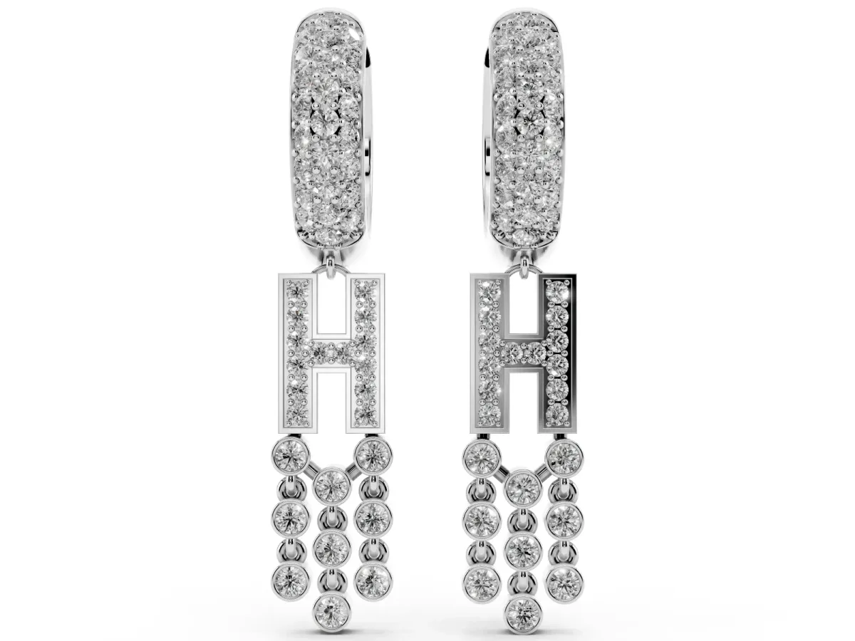 Round Diamond Initial H Huggie Hoop Earrings Platinum