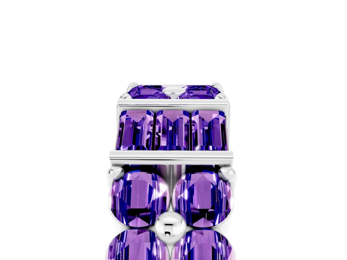 Channel Set Round and Baguette Tanzanite Anniversary Band with Prong Setting Silver