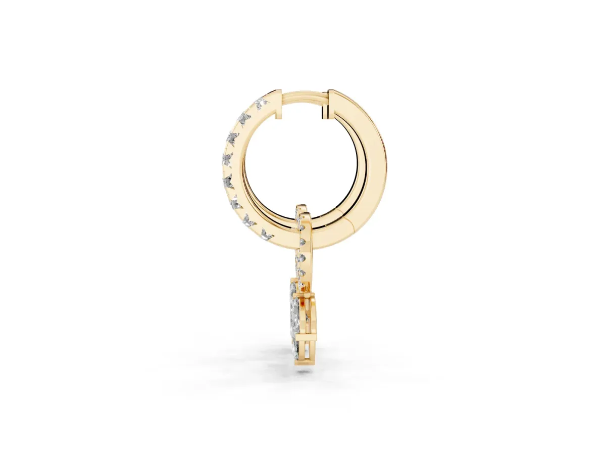 Round and Marquise Diamond Huggie Drop Earrings Yellow gold