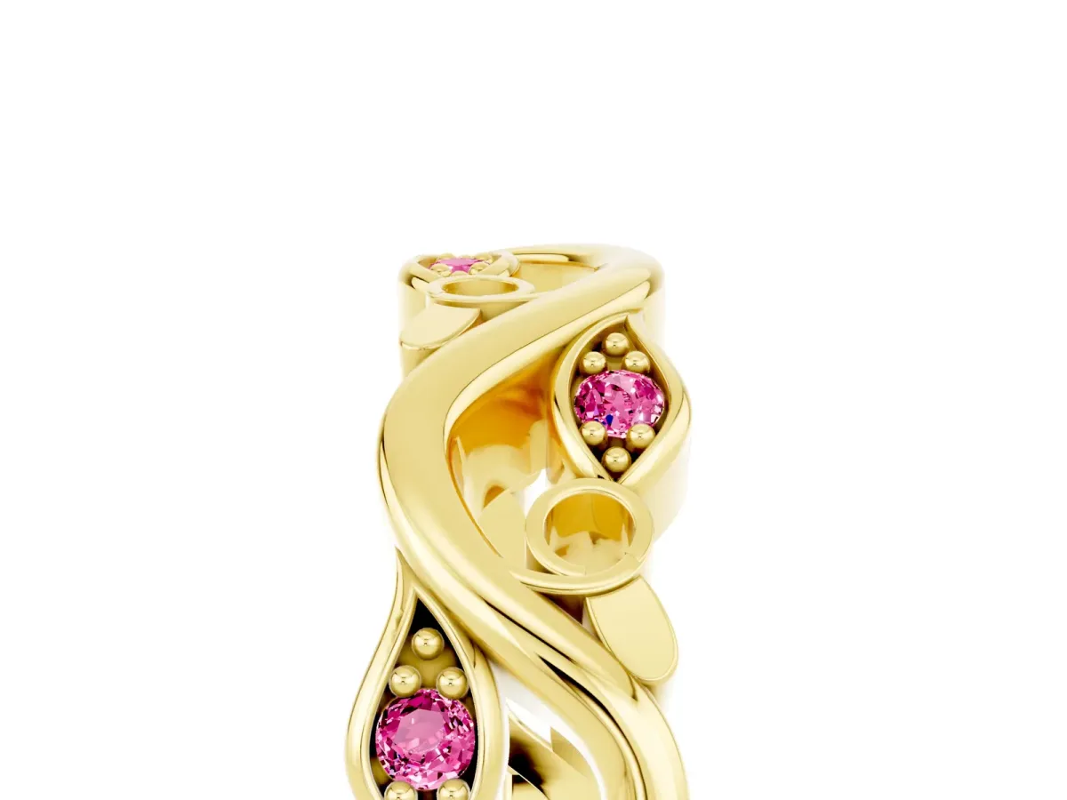 Marquise Pink Sapphire Vine Eternity Band with Bezel Setting Yellow gold