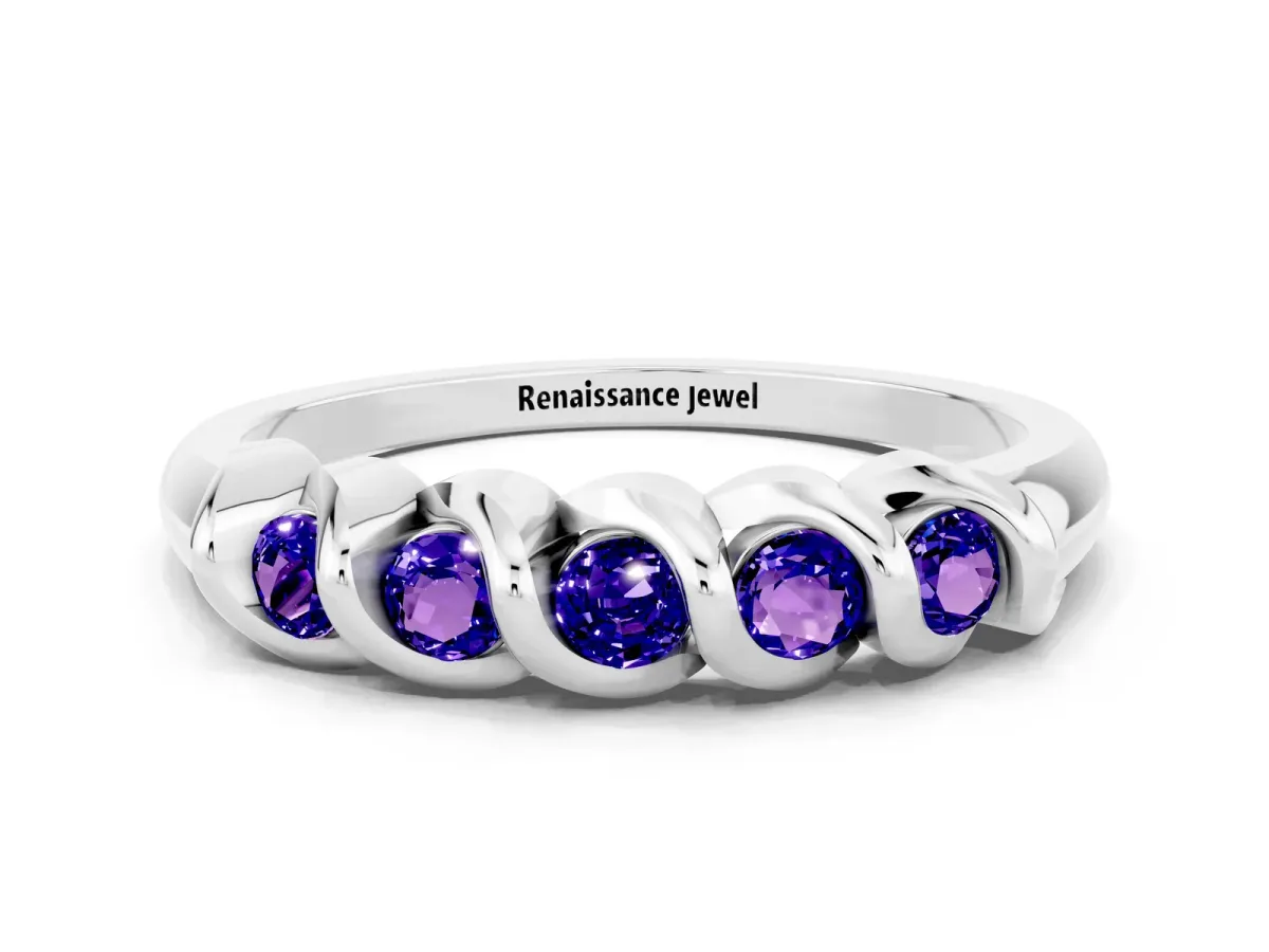Round Tanzanite Eternity Band with Twist Prong Setting Platinum