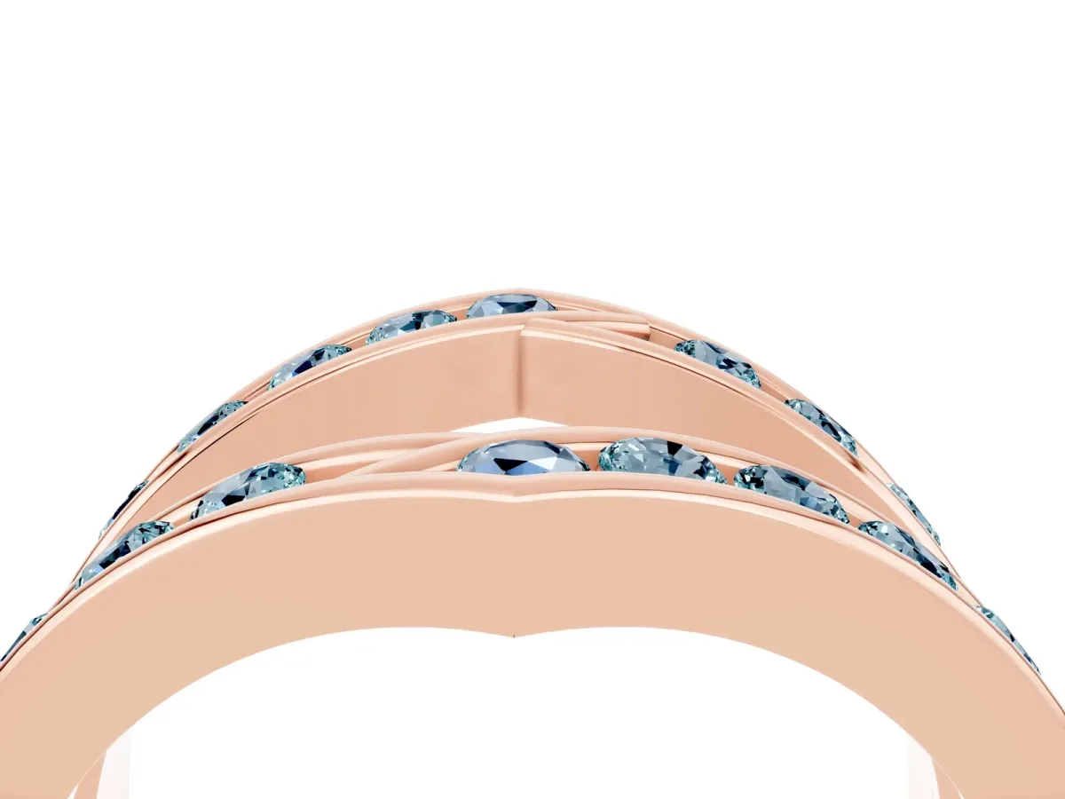 Round Aquamarine Channel-Set Chevron Band Rose gold