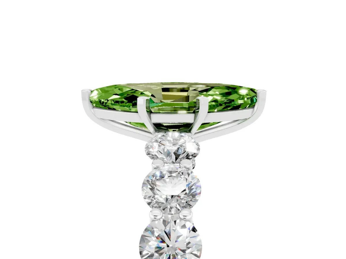 Marquise Cut Peridot Prong Setting with Side Stones on a Pave Band Silver