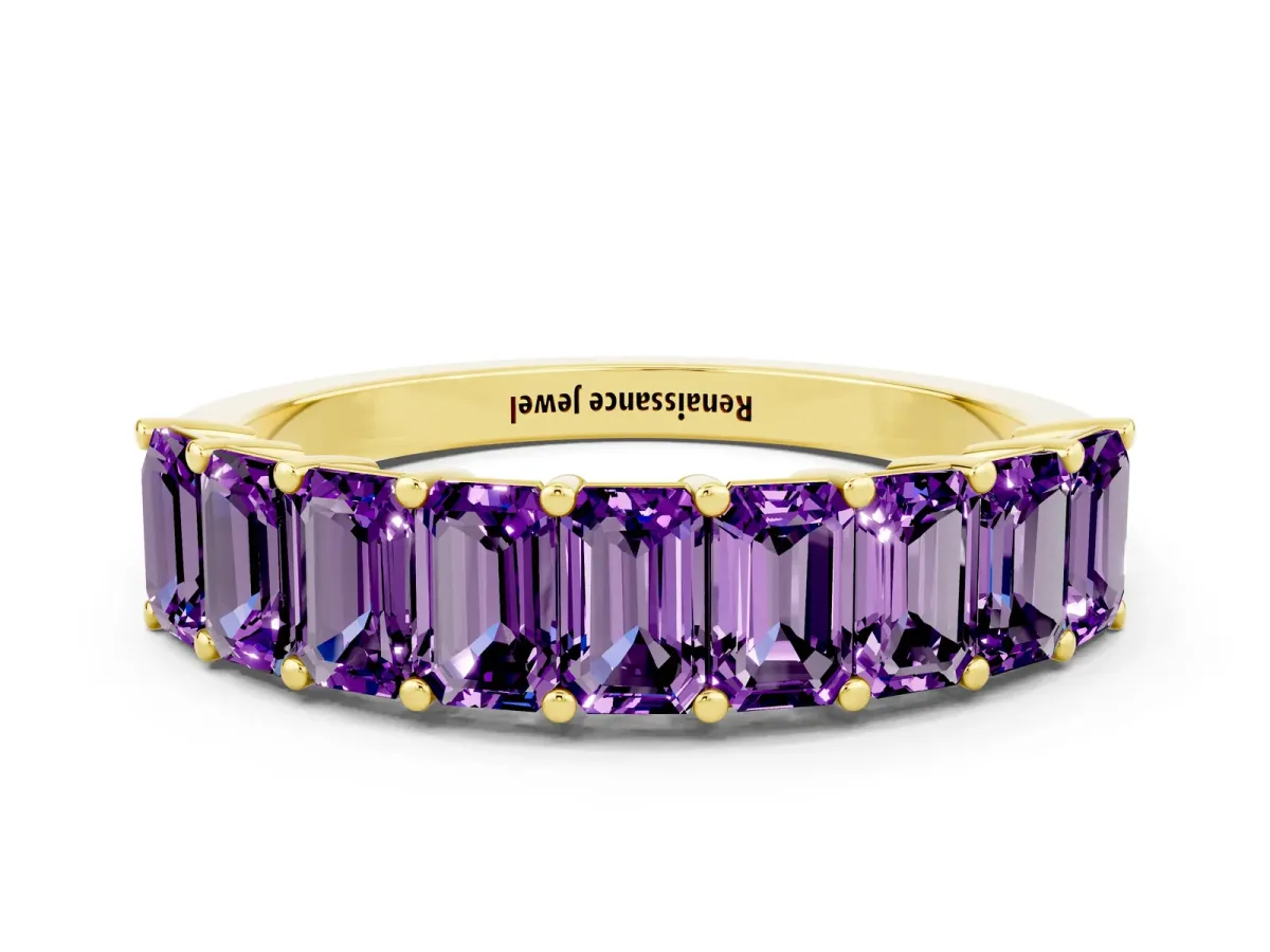 Emerald Cut Amethyst Prong-Set Eternity Band Yellow gold