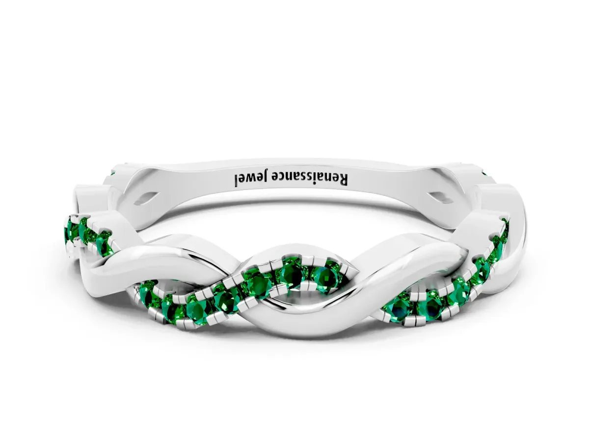 Round Emerald Twist Eternity Band with Pavé Setting White gold