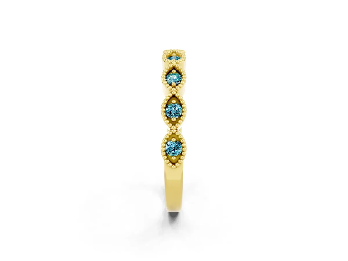 Milgrain Marquise Blue Topaz Half Eternity Band with Bezel Setting Yellow gold